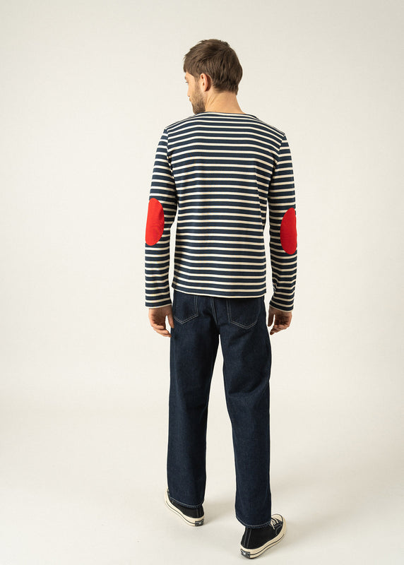 Saint James Méridien Iconic Sailor Striped Shirt With Plain Elbow Patches MARINE/ECRU/TULIPE