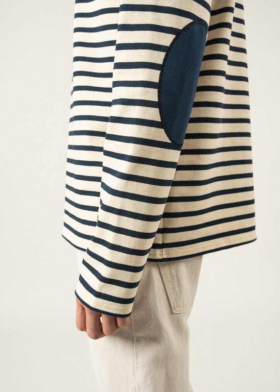 Saint James Méridien Iconic Sailor Striped Shirt With Plain Elbow Patches ECRU/MARINE/MARINE