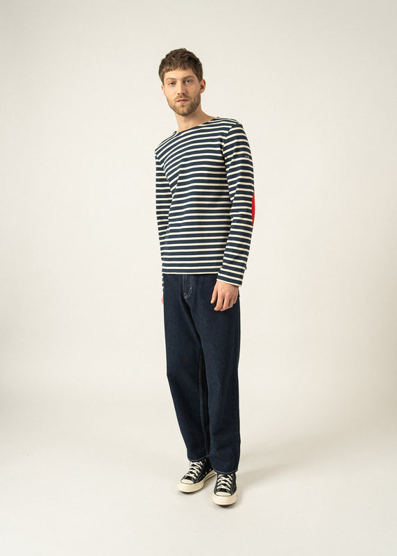 Saint James Méridien Iconic Sailor Striped Shirt With Plain Elbow Patches MARINE/ECRU/TULIPE