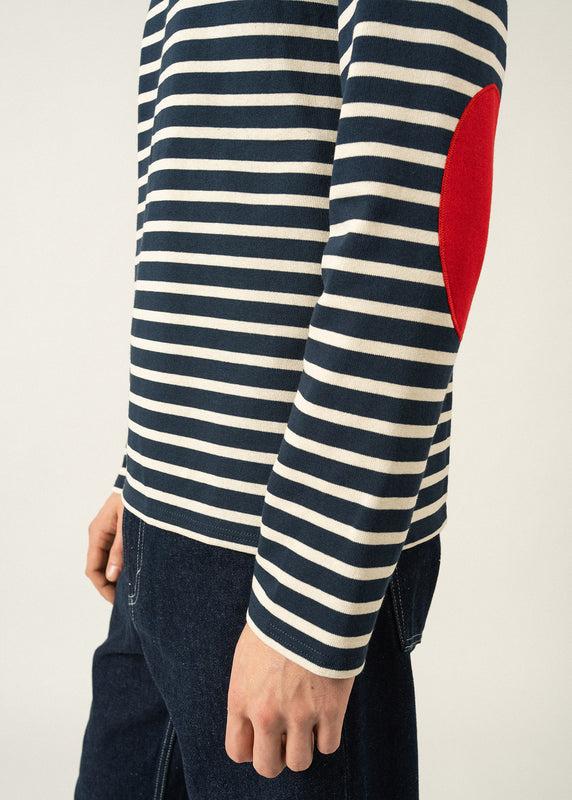 Saint James Méridien Iconic Sailor Striped Shirt With Plain Elbow Patches MARINE/ECRU/TULIPE