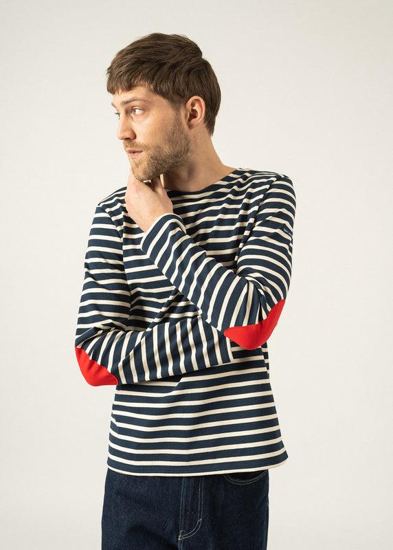 saint james Méridien iconic sailor striped shirt with plain elbow patches MARINE/ECRU/TULIPE