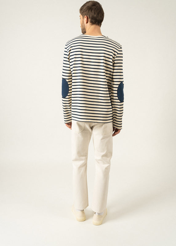 Saint James Méridien Iconic Sailor Striped Shirt With Plain Elbow Patches ECRU/MARINE/MARINE