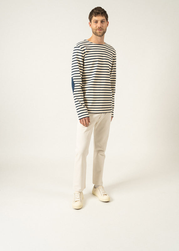 saint james Méridien iconic sailor striped shirt with plain elbow patches ECRU/MARINE/MARINE