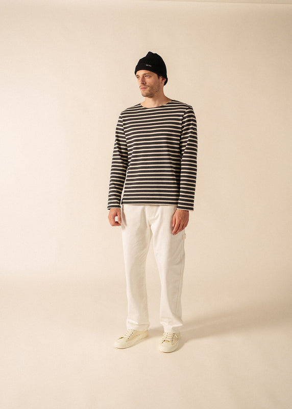 Saint James Meridien Unisex Striped Sailor Shirt ANTHRACITE/ECRU