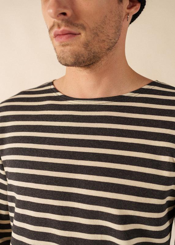 Saint James Meridien Unisex Striped Sailor Shirt ANTHRACITE/ECRU