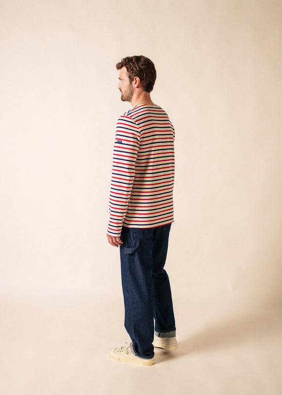 Saint James Meridien Unisex Tricolour Striped Sailor Shirt ECRU/MARIN/TULIPE