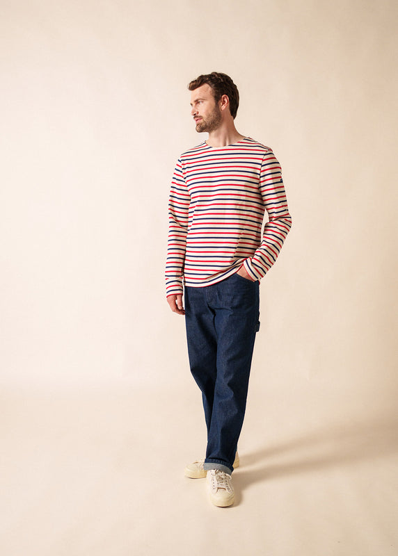 Saint James Meridien Unisex Tricolour Striped Sailor Shirt ECRU/MARIN/TULIPE