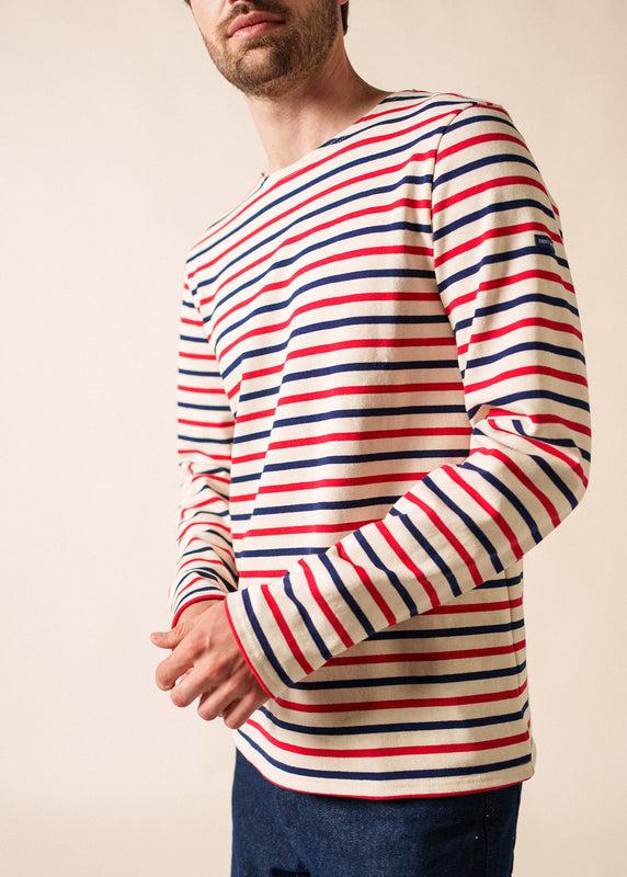 Saint James Meridien Unisex Tricolour Striped Sailor Shirt ECRU/MARIN/TULIPE