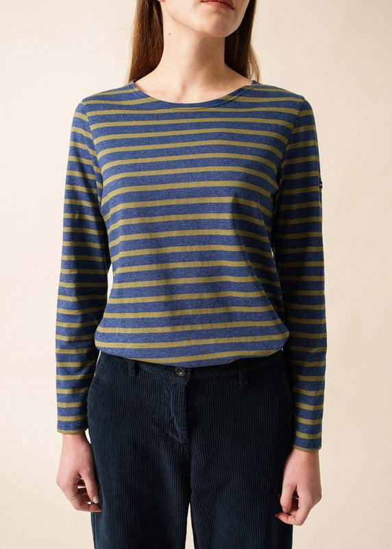 Saint James Minquidame Striped Sailor Shirt DENIM FONCE/FOUGERE