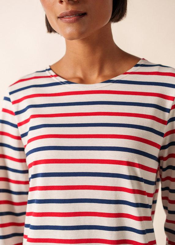 Saint James Minquidame Tricolour Striped Sailor Shirt ECRU/MARINE/TULIPE