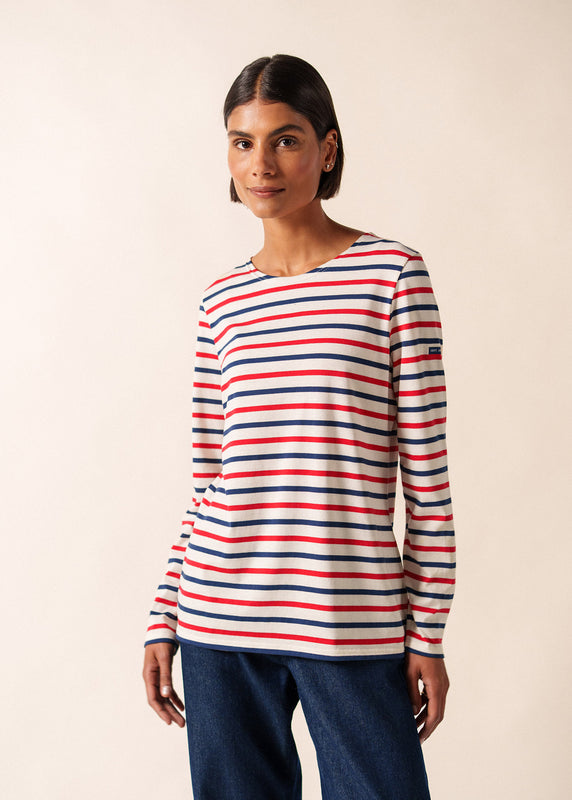 saint james Minquidame tricolour striped sailor shirt ECRU/MARINE/TULIPE