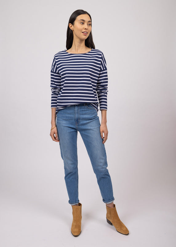 Saint James Minquiers Drop Oversized Striped Sailor Shirt MARINE/NEIGE