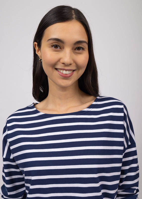 Saint James Minquiers Drop Oversized Striped Sailor Shirt MARINE/NEIGE