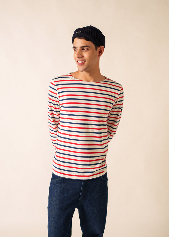 saint james Minquiers tricolour striped sailor shirt ECRU/MARINE/TULIPE