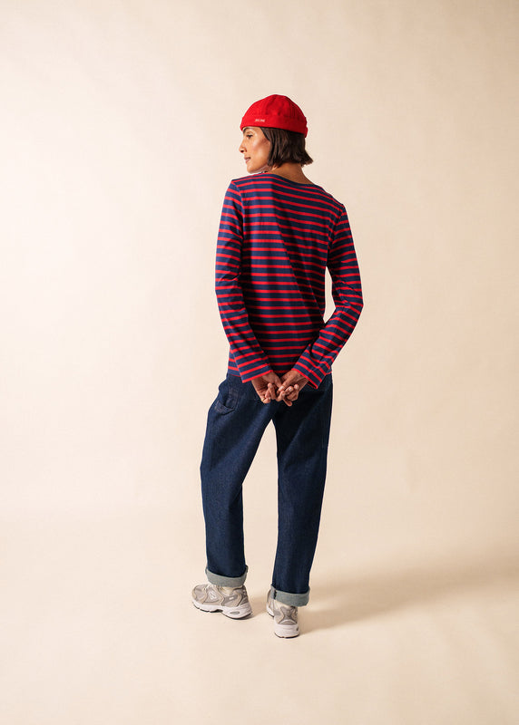 Saint James Minquiers Unisex Striped Sailor Shirt MARINE/TULIPE