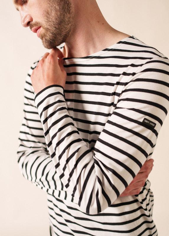 Saint James Minquiers Unisex Striped Sailor Shirt NEIGE/NOIR