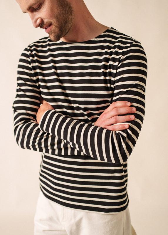 Saint James Minquiers Unisex Striped Sailor Shirt NOIR/ECRU