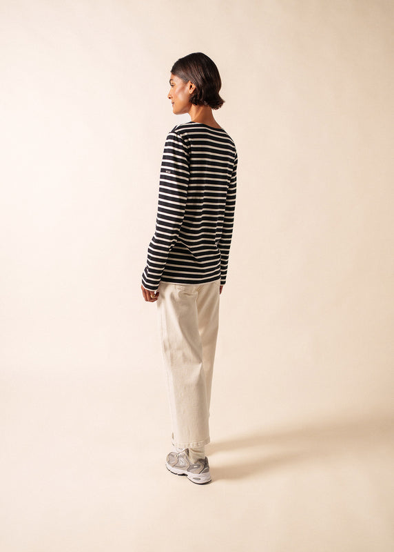 Saint James Minquiers Unisex Striped Sailor Shirt NOIR/ECRU