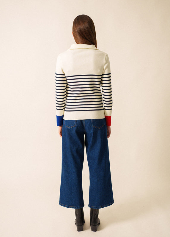 Saint James Passerelle Striped Trucker Jumper BLANC/MULTICO