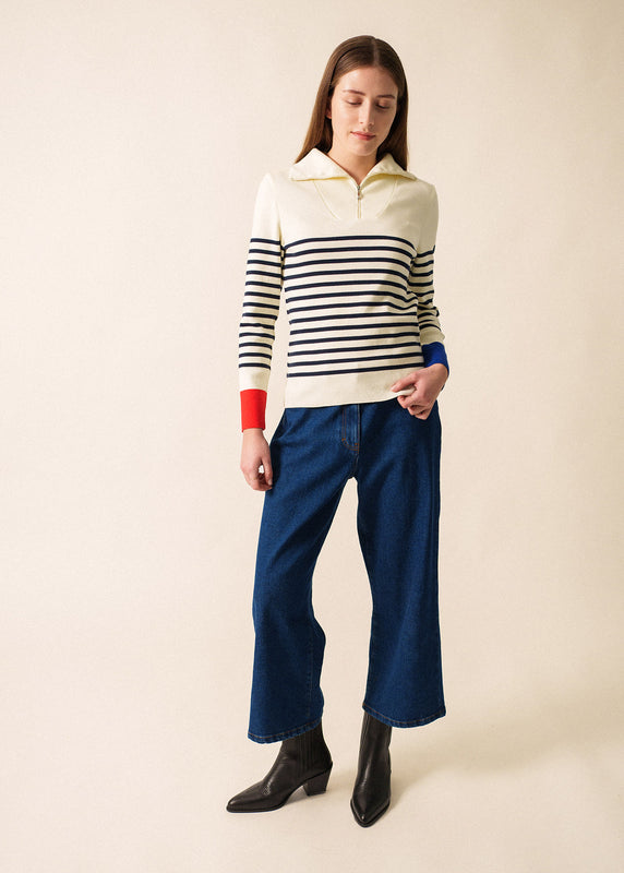 Saint James Passerelle Striped Trucker Jumper BLANC/MULTICO