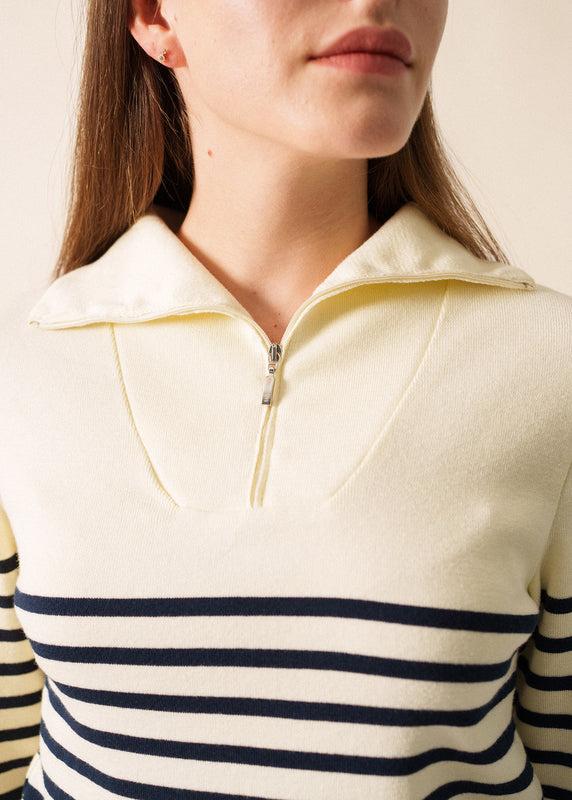 Saint James Passerelle Striped Trucker Jumper BLANC/MULTICO