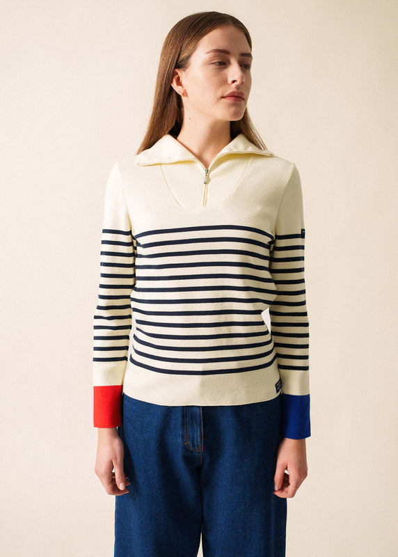 saint james Passerelle Striped Trucker Jumper BLANC/MULTICO
