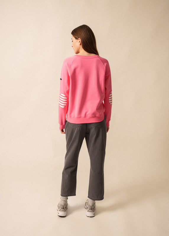 Saint James Patsy Cotton Sweatshirt – With Striped Elbow Patches HOLLYWOOD/BLANC/HOLLYWOOD