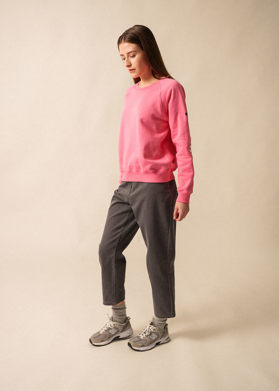 Saint James Patsy Cotton Sweatshirt – With Striped Elbow Patches HOLLYWOOD/BLANC/HOLLYWOOD