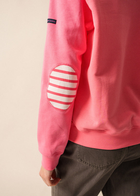 Saint James Patsy Cotton Sweatshirt – With Striped Elbow Patches HOLLYWOOD/BLANC/HOLLYWOOD