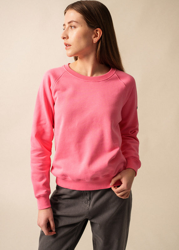 saint james Patsy Cotton Sweatshirt – with striped elbow patches HOLLYWOOD/BLANC/HOLLYWOOD