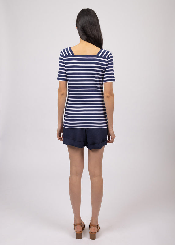 Saint James Pléneuf Square Neck Striped Sailor Shirt MARINE/NEIGE
