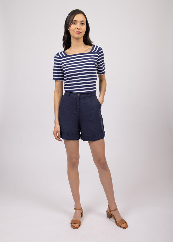 Saint James Pléneuf Square Neck Striped Sailor Shirt MARINE/NEIGE