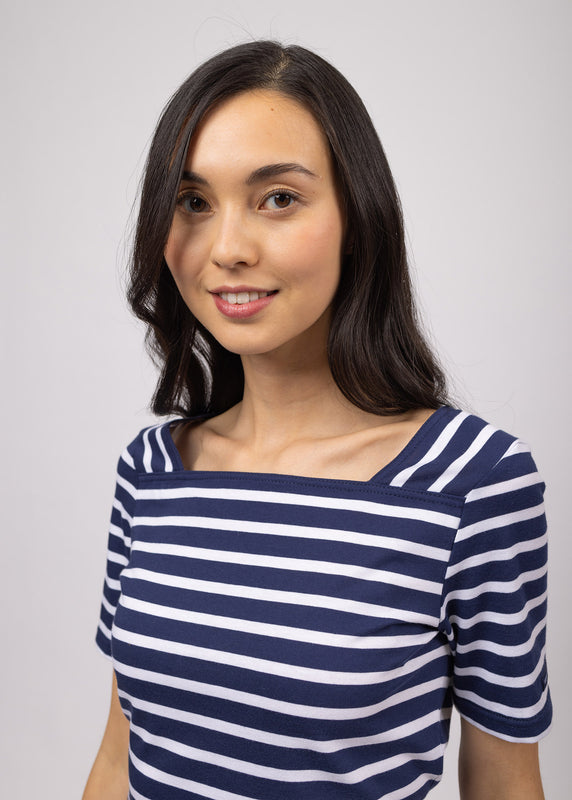 Saint James Pléneuf Square Neck Striped Sailor Shirt MARINE/NEIGE