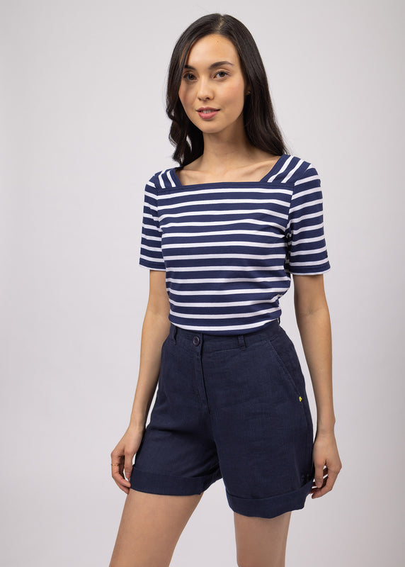 saint james Pléneuf square neck striped sailor shirt MARINE/NEIGE