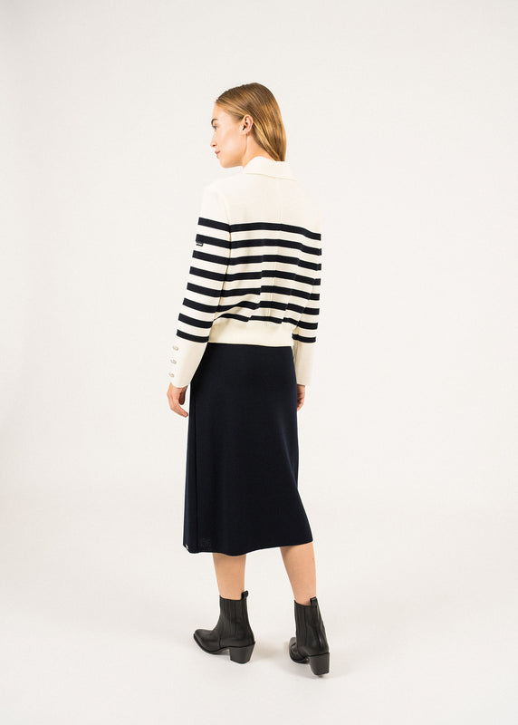 Saint James Rollet Striped Wool Cardigan ECUME/NAVY