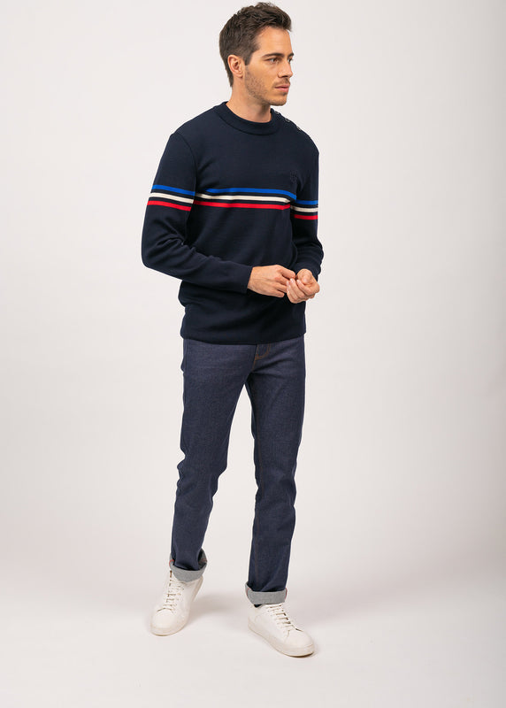 Saint James Sailor Jumper With Tricolour Stripes NAVY