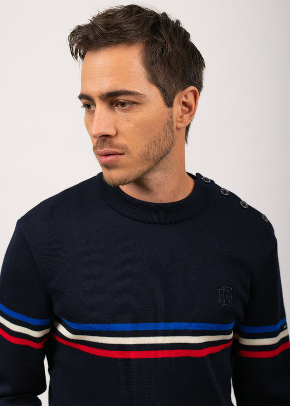 Saint James Sailor Jumper With Tricolour Stripes NAVY