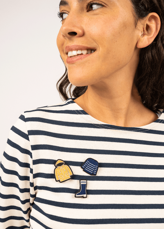 saint james Sailor striped shirt embroidered brooch BLEU/BLANC