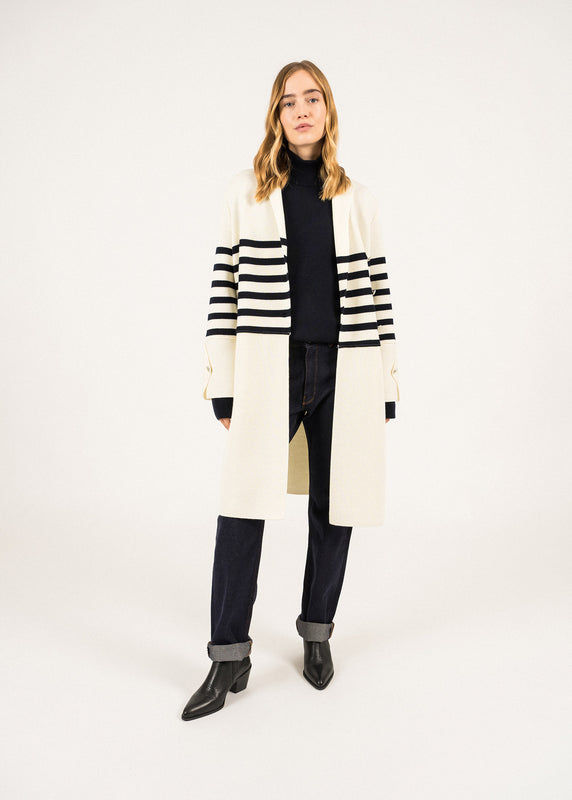 Saint James Bon Secours Wool Coat ECUME/NAVY