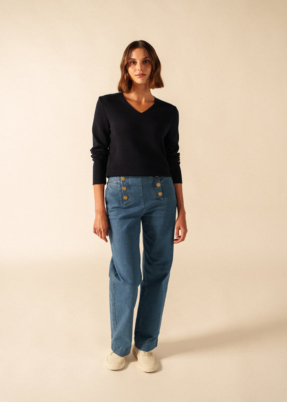 Saint James Brehat V Neck Jumper NAVY