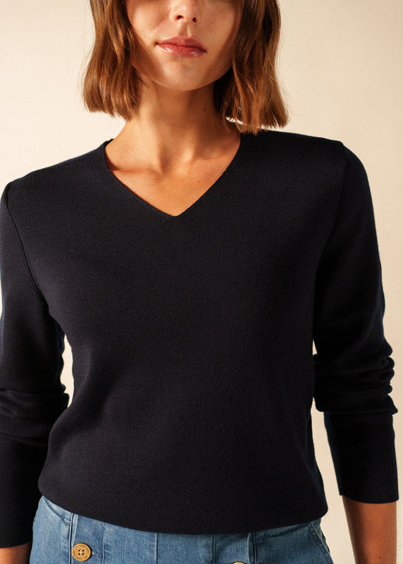Saint James Brehat V Neck Jumper NAVY
