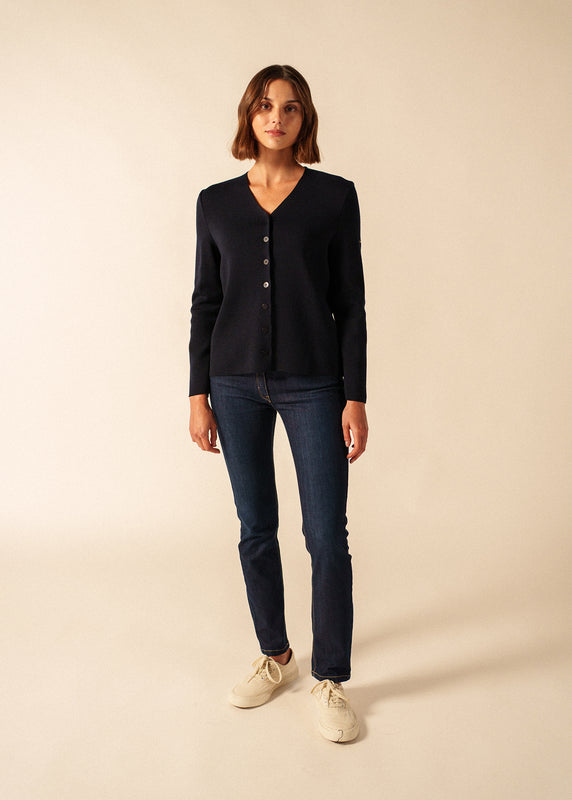 Saint James Brevands V Neck Cardigan NAVY
