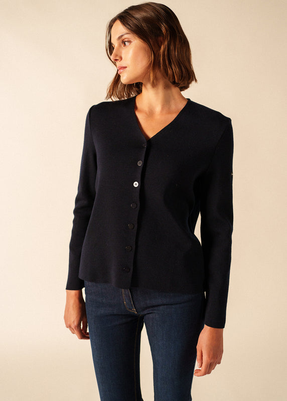 saint james Brevands V neck cardigan NAVY