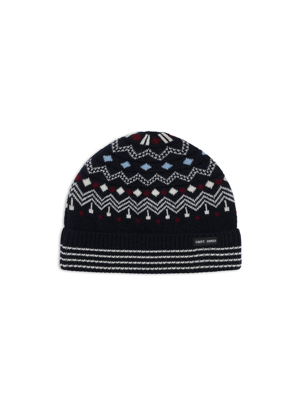 Saint James Briançon Patterned Beanie NAVY/MULTICO