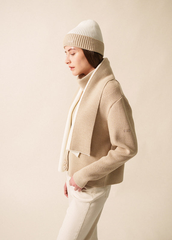 Saint James Canoe Two-tone Wool Scarf BLANC/BEIGE