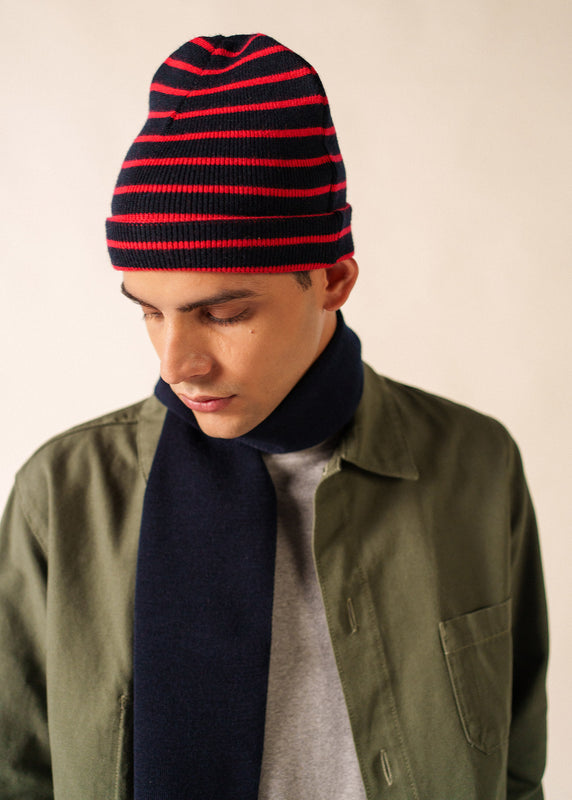 Saint James Cartier Striped Sailor Hat NAVY/TULIPE