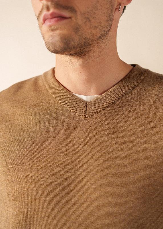 Saint James Cuirassé V Neck Jumper BEIGE FONCE