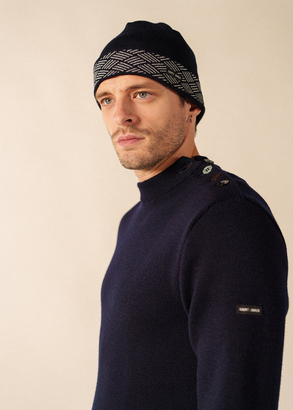 Saint James Equipage Patterned Beanie NAVY/BLANC