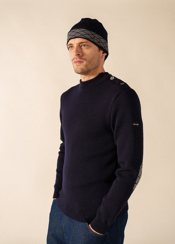 saint james Equipage Patterned Beanie NAVY/BLANC