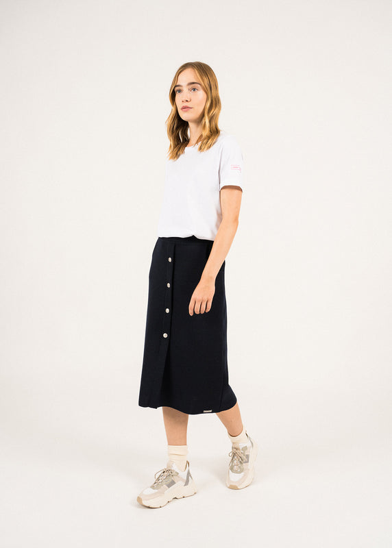 Saint James Ile Lacroix Buttoned Wool Skirt NAVY